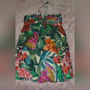 Tropical Floral Strapless Dress - Multicolor, True Medium